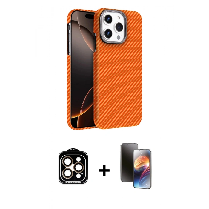 MARSİLYAN™- iPhone 15 Pro Max Kılıf Doruk Serisi - Siyah 3D Antistatik Mat Seramik Nano Ekran Koruyucu + PVD Metal Kamera Lens - TU