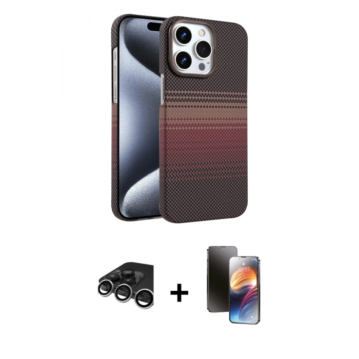 MARSİLYAN™- iPhone 15 Pro Max Kılıf Doruk Serisi - Siyah 3D Antistatik Mat Seramik Nano Ekran Koruyucu + Raze Metal Kamera Lens - GS