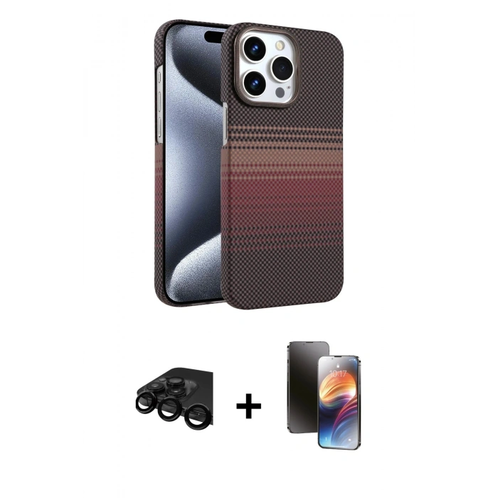 MARSİLYAN™- iPhone 15 Pro Max Kılıf Doruk Serisi - Siyah 3D Antistatik Mat Seramik Nano Ekran Koruyucu + Raze Metal Kamera Lens - SH