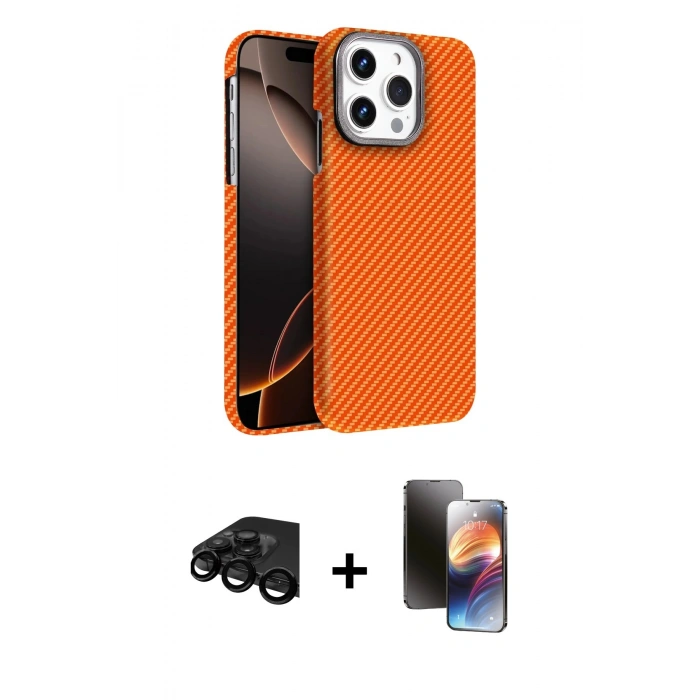 MARSİLYAN™- iPhone 15 Pro Max Kılıf Doruk Serisi - Siyah 3D Antistatik Mat Seramik Nano Ekran Koruyucu + Raze Metal Kamera Lens - SH