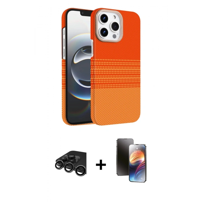 MARSİLYAN™- iPhone 15 Pro Max Kılıf Doruk Serisi - Siyah 3D Antistatik Mat Seramik Nano Ekran Koruyucu + Raze Metal Kamera Lens - TMGI
