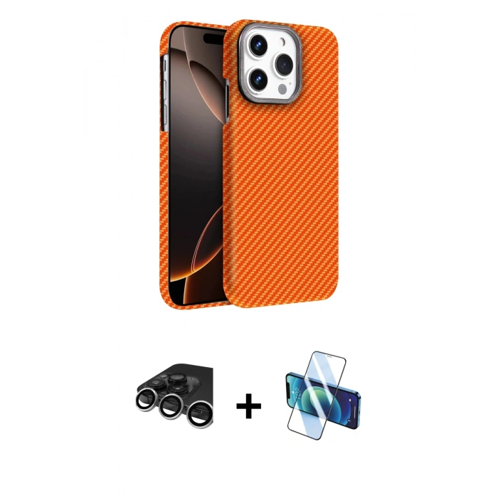 MARSİLYAN™- iPhone 15 Pro Max Kılıf Doruk Serisi - Siyah 3D Antistatik Seramik Nano Ekran Koruyucu + Raze Metal Kamera Lens - GS