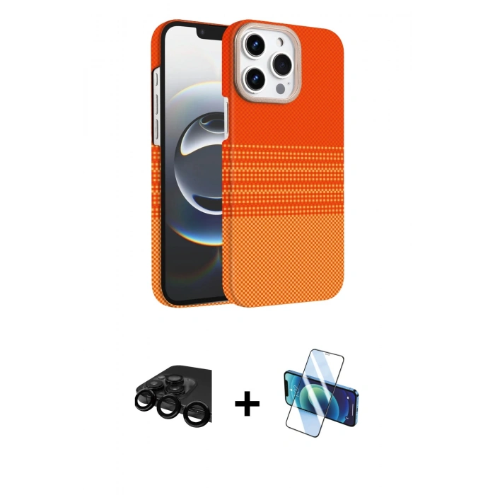 MARSİLYAN™- iPhone 15 Pro Max Kılıf Doruk Serisi - Siyah 3D Antistatik Seramik Nano Ekran Koruyucu + Raze Metal Kamera Lens - SH