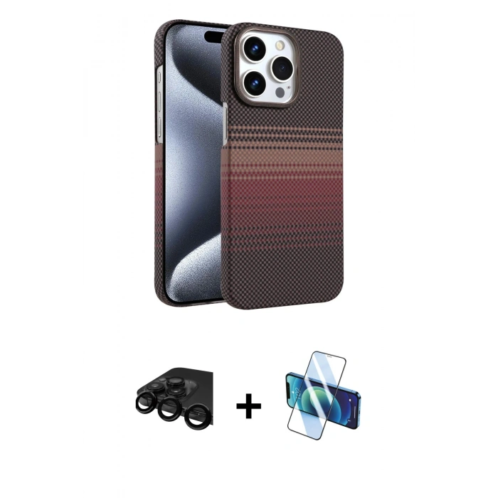 MARSİLYAN™- iPhone 15 Pro Max Kılıf Doruk Serisi - Siyah 3D Antistatik Seramik Nano Ekran Koruyucu + Raze Metal Kamera Lens - SH