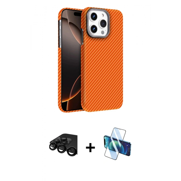 MARSİLYAN™- iPhone 15 Pro Max Kılıf Doruk Serisi - Siyah 3D Antistatik Seramik Nano Ekran Koruyucu + Raze Metal Kamera Lens - SH