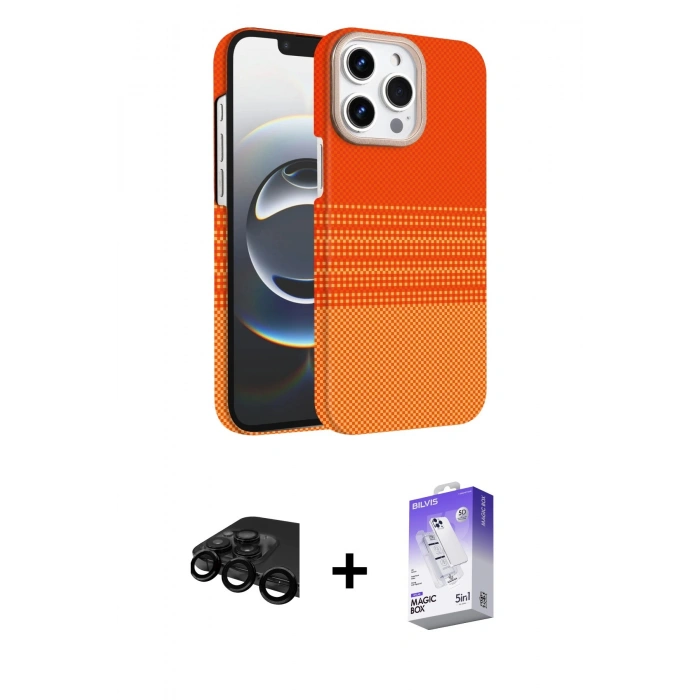 MARSİLYAN™- iPhone 15 Pro Max Kılıf Doruk Serisi - Siyah Bilvis 5in1 3D Magic Cam Ekran Koruyucu + Raze Metal Kamera Lens - SH