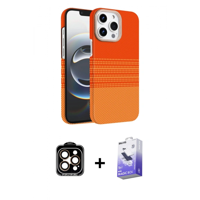 MARSİLYAN™- iPhone 15 Pro Max Kılıf Doruk Serisi - Siyah Bilvis 5in1 5D Magic Hayalet Cam Ekran Koruyucu + PVD Metal Kamera Lens - TU