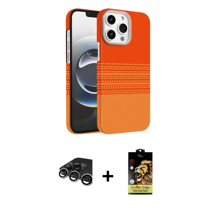MARSİLYAN™- iPhone 15 Pro Max Kılıf Doruk Serisi - Siyah Buffer Cam Ekran Koruyucu + Raze Metal Kamera Lens - GS