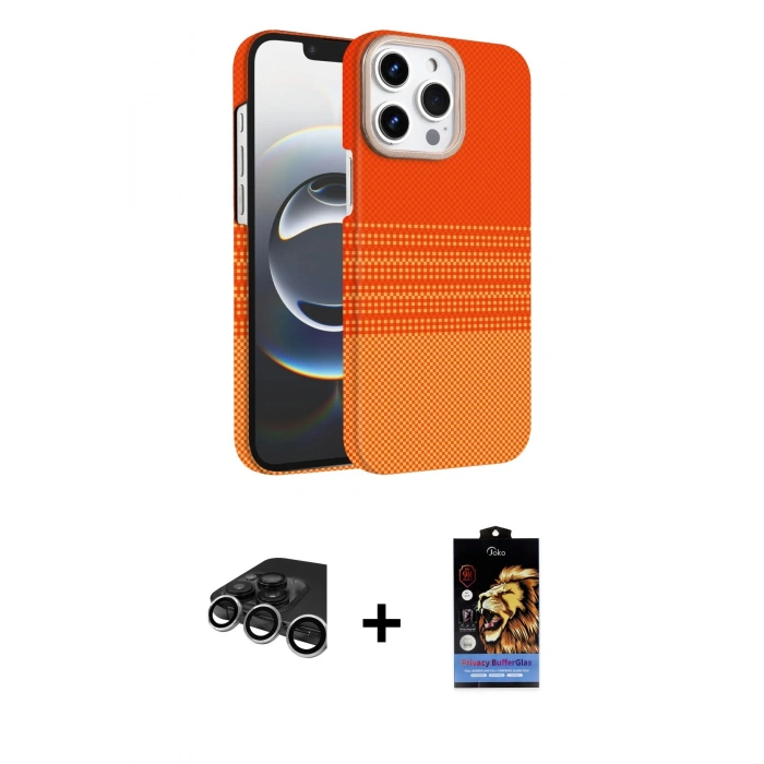 MARSİLYAN™- iPhone 15 Pro Max Kılıf Doruk Serisi - Siyah Buffer Hayalet Cam Ekran Koruyucu + Raze Metal Kamera Lens - GS