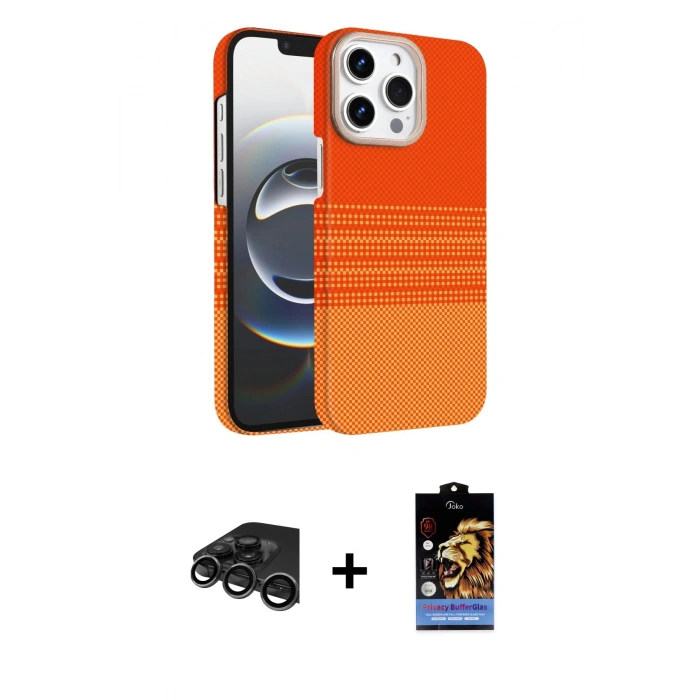 MARSİLYAN™- iPhone 15 Pro Max Kılıf Doruk Serisi - Siyah Buffer Hayalet Cam Ekran Koruyucu + Raze Metal Kamera Lens - TMGI