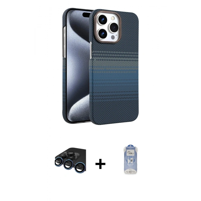 MARSİLYAN™- iPhone 15 Pro Max Kılıf Doruk Serisi - Siyah Joko Magic 5D Cam + Raze Metal Kamera Lens - LT