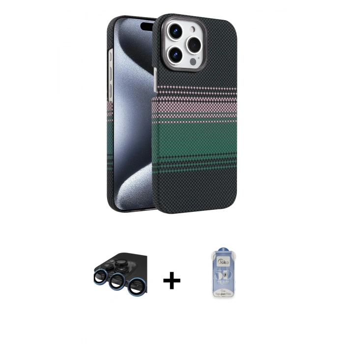 MARSİLYAN™- iPhone 15 Pro Max Kılıf Doruk Serisi - Siyah Joko Magic 5D Cam + Raze Metal Kamera Lens - LT