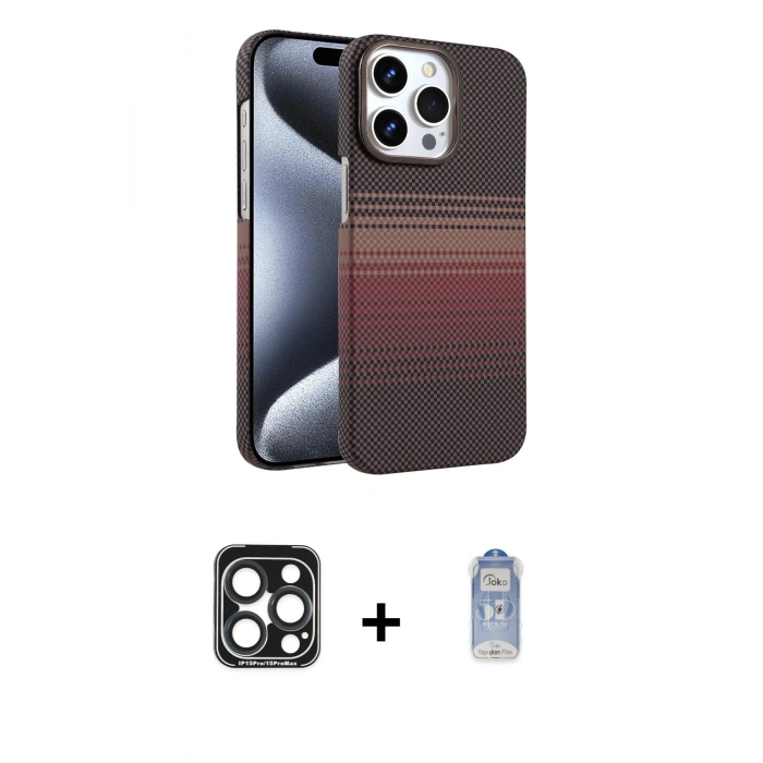 MARSİLYAN™- iPhone 15 Pro Max Kılıf Doruk Serisi - Siyah Joko Magic 5D Cam + PVD Metal Kamera Lens - LT