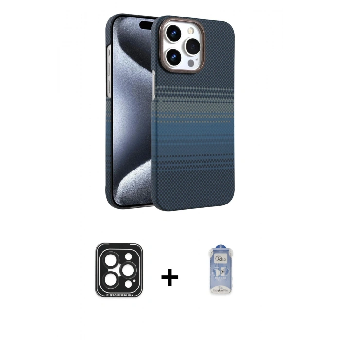 MARSİLYAN™- iPhone 15 Pro Max Kılıf Doruk Serisi - Siyah Joko Magic 5D Cam + PVD Metal Kamera Lens - SH