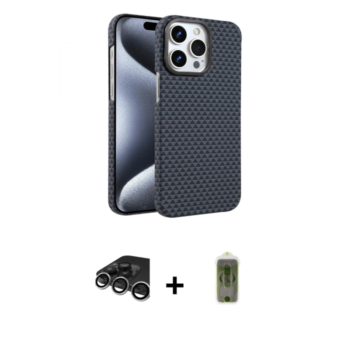 MARSİLYAN™- iPhone 15 Pro Max Kılıf Doruk Serisi - Siyah Joko Magic 5D Hayalet Cam + Raze Metal Kamera Lens - GS