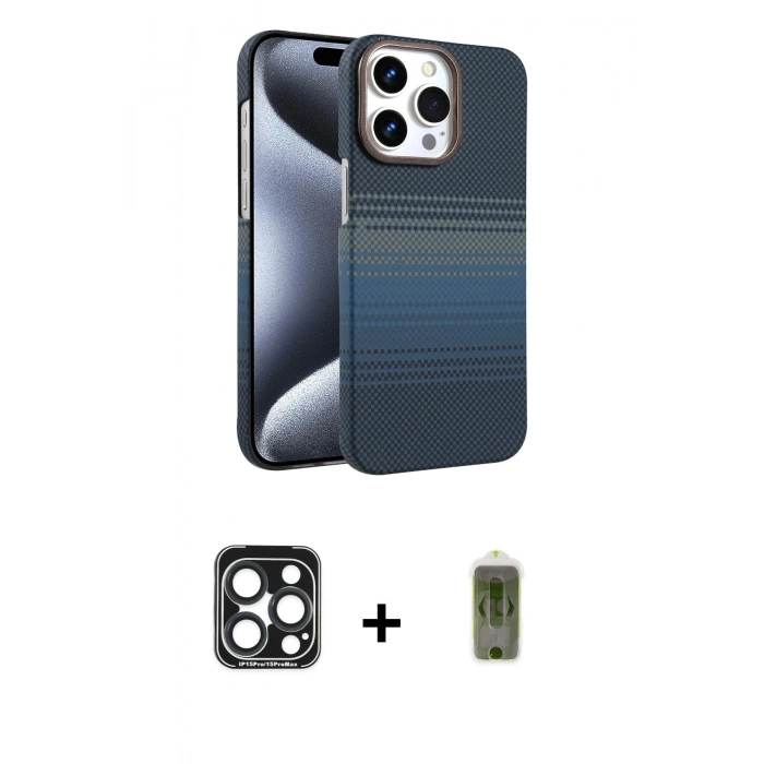 MARSİLYAN™- iPhone 15 Pro Max Kılıf Doruk Serisi - Siyah Joko Magic 5D Hayalet Cam + PVD Metal Kamera Lens - LT