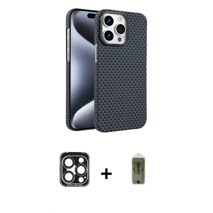MARSİLYAN™- iPhone 15 Pro Max Kılıf Doruk Serisi - Siyah Joko Magic 5D Hayalet Cam + PVD Metal Kamera Lens - LT
