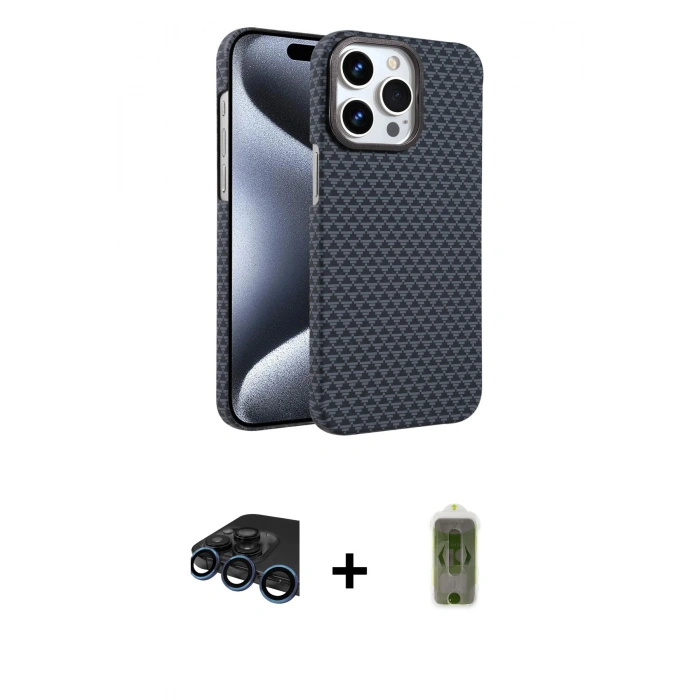 MARSİLYAN™- iPhone 15 Pro Max Kılıf Doruk Serisi - Siyah Joko Magic 5D Hayalet Cam + Raze Metal Kamera Lens - LT