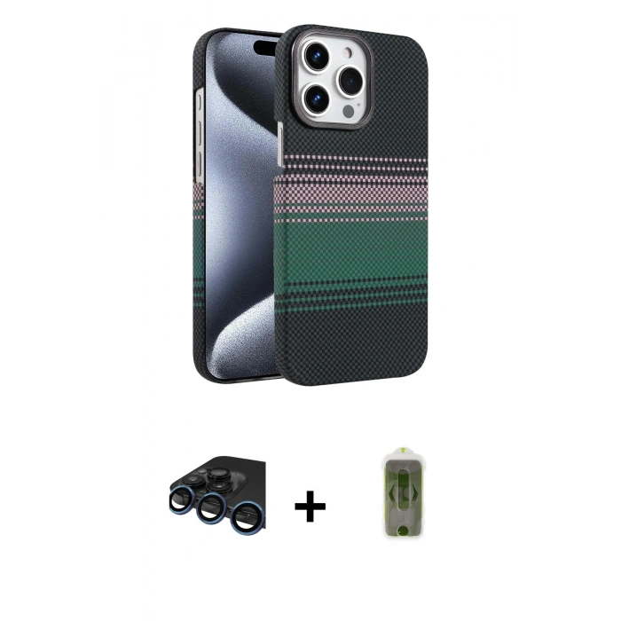 MARSİLYAN™- iPhone 15 Pro Max Kılıf Doruk Serisi - Siyah Joko Magic 5D Hayalet Cam + Raze Metal Kamera Lens - LT