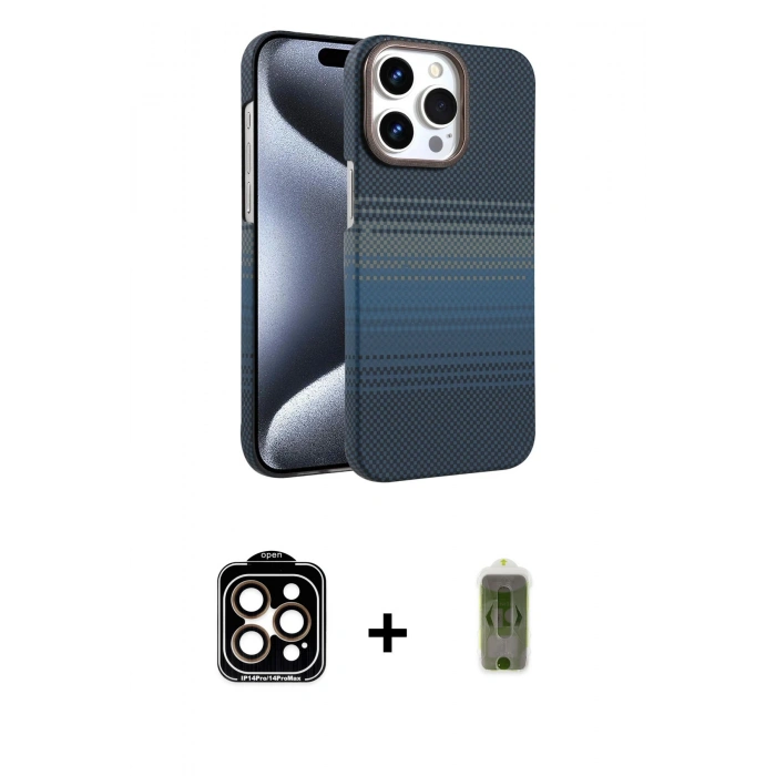MARSİLYAN™- iPhone 15 Pro Max Kılıf Doruk Serisi - Siyah Joko Magic 5D Hayalet Cam + PVD Metal Kamera Lens - TU