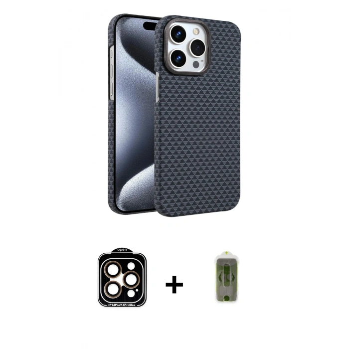 MARSİLYAN™- iPhone 15 Pro Max Kılıf Doruk Serisi - Siyah Joko Magic 5D Hayalet Cam + PVD Metal Kamera Lens - TU