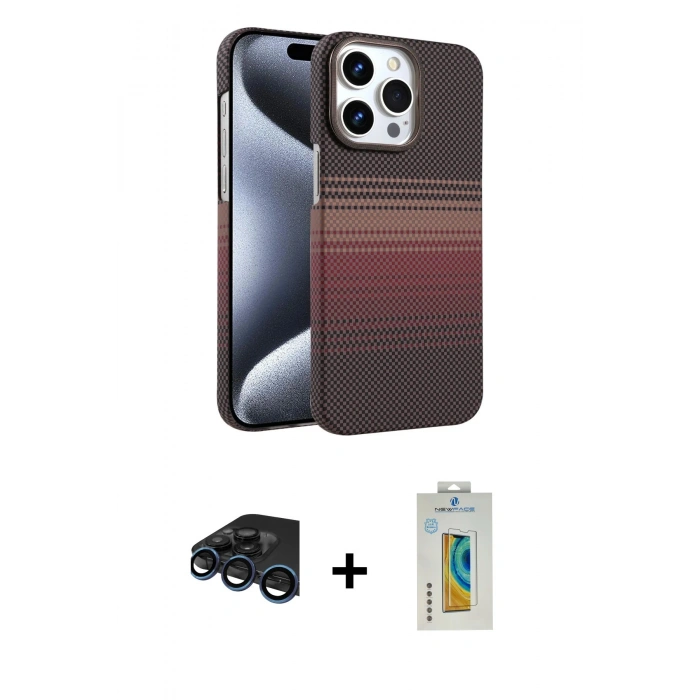 MARSİLYAN™- iPhone 15 Pro Max Kılıf Doruk Serisi - Siyah Polymer Nano Ekran Koruyucu + Raze Metal Kamera Lens - LT