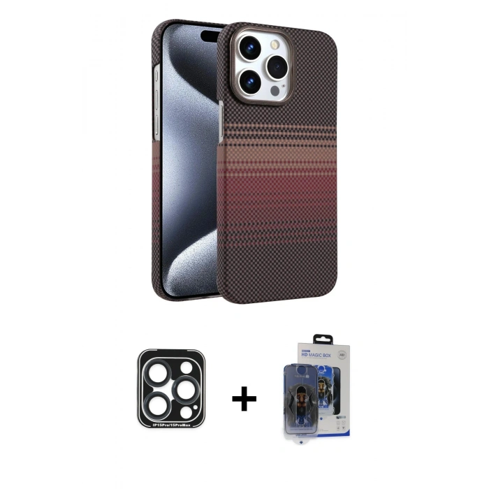 MARSİLYAN™- iPhone 15 Pro Max Kılıf Doruk Serisi - Siyah Vanessa Magic Cam + PVD Metal Kamera Lens - LT