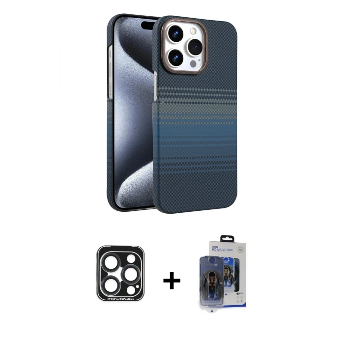 MARSİLYAN™- iPhone 15 Pro Max Kılıf Doruk Serisi - Siyah Vanessa Magic Cam + PVD Metal Kamera Lens - LT