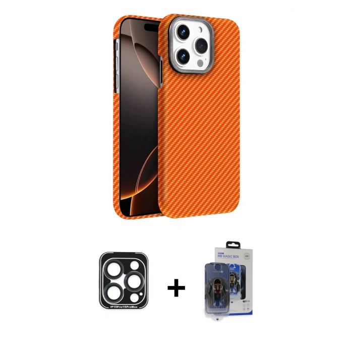 MARSİLYAN™- iPhone 15 Pro Max Kılıf Doruk Serisi - Siyah Vanessa Magic Cam + PVD Metal Kamera Lens - LT