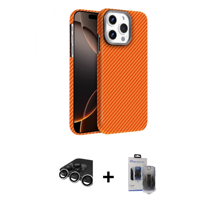 MARSİLYAN™- iPhone 15 Pro Max Kılıf Doruk Serisi - Siyah Vanessa Magic Hayalet Cam + Raze Metal Kamera Lens - GS