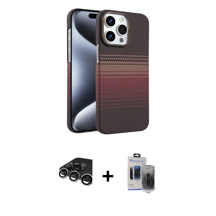 MARSİLYAN™- iPhone 15 Pro Max Kılıf Doruk Serisi - Siyah Vanessa Magic Hayalet Cam + Raze Metal Kamera Lens - GS