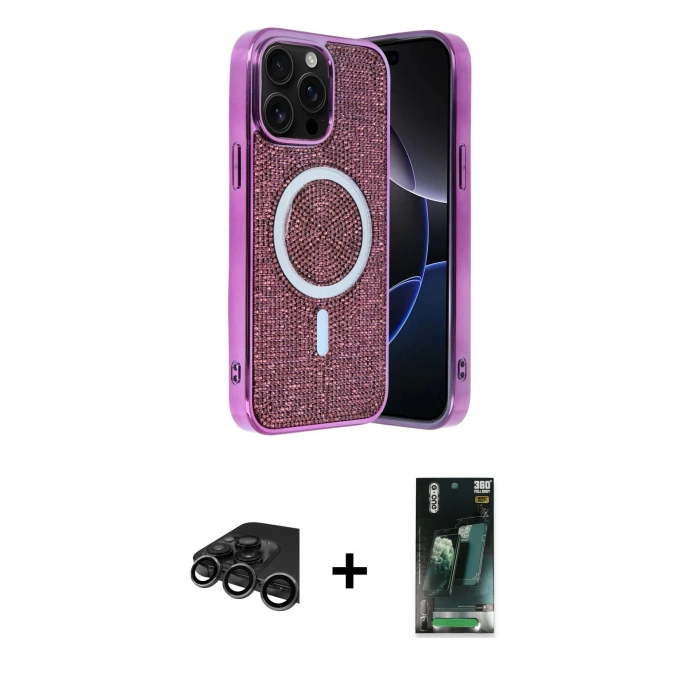 MARSİLYAN™- iPhone 15 Pro Max Kılıf Eksen Çizgi - Şeffaf 360 Full Body Arka Koruyucu + Raze Metal Kamera Lens - TMGI