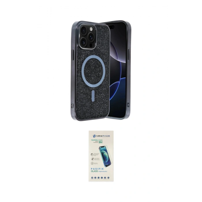 MARSİLYAN™- iPhone 15 Pro Max Kılıf Eksen Çizgi - Şeffaf Pasifik Cam Ekran Koruyucu