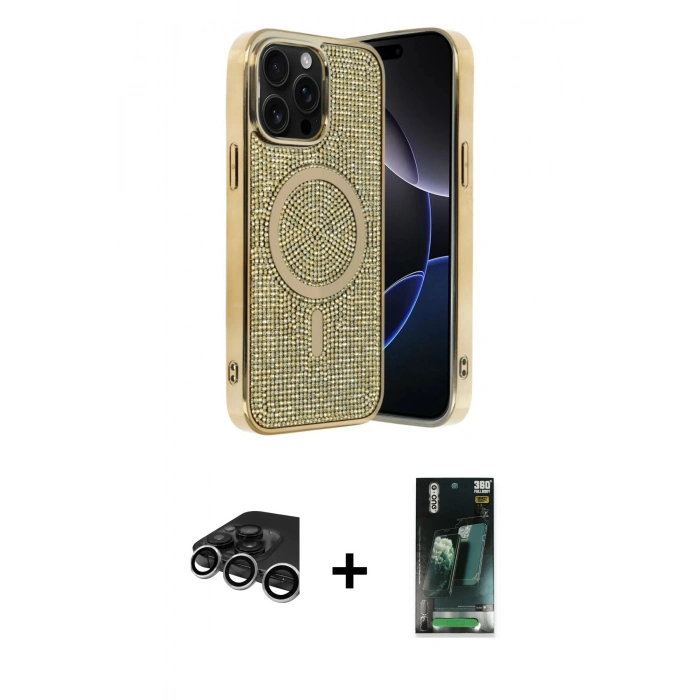 MARSİLYAN™- iPhone 15 Pro Max Kılıf Eksen Çizgi - Siyah 360 Mat Full Body Arka Koruyucu + Raze Metal Kamera Lens - GS