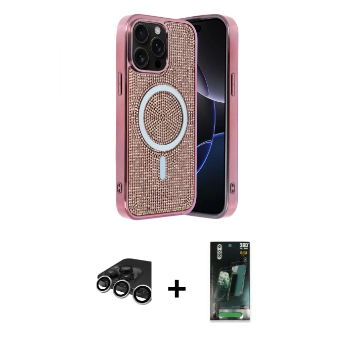 MARSİLYAN™- iPhone 15 Pro Max Kılıf Eksen Çizgi - Siyah 360 Mat Full Body Arka Koruyucu + Raze Metal Kamera Lens - GS