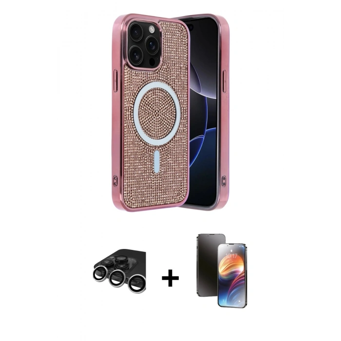 MARSİLYAN™- iPhone 15 Pro Max Kılıf Eksen Çizgi - Siyah 3D Antistatik Mat Seramik Nano Ekran Koruyucu + Raze Metal Kamera Lens - GS