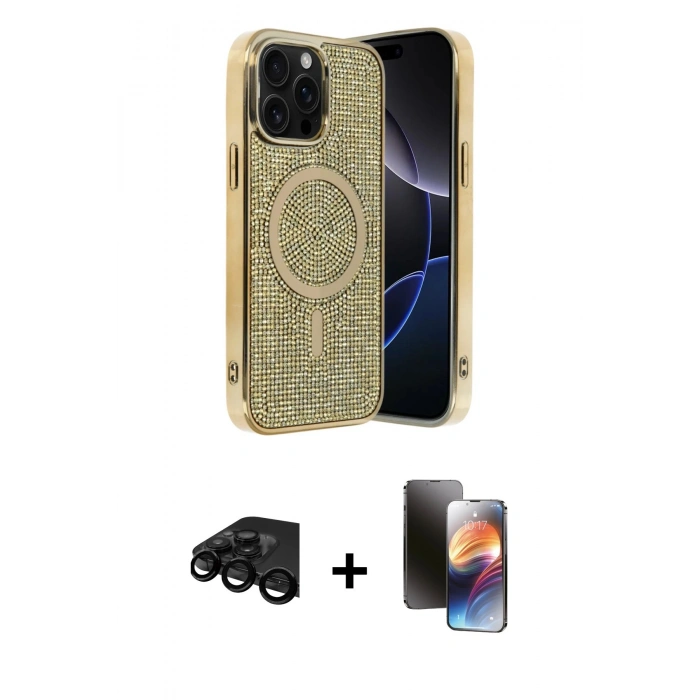 MARSİLYAN™- iPhone 15 Pro Max Kılıf Eksen Çizgi - Siyah 3D Antistatik Mat Seramik Nano Ekran Koruyucu + Raze Metal Kamera Lens - SH