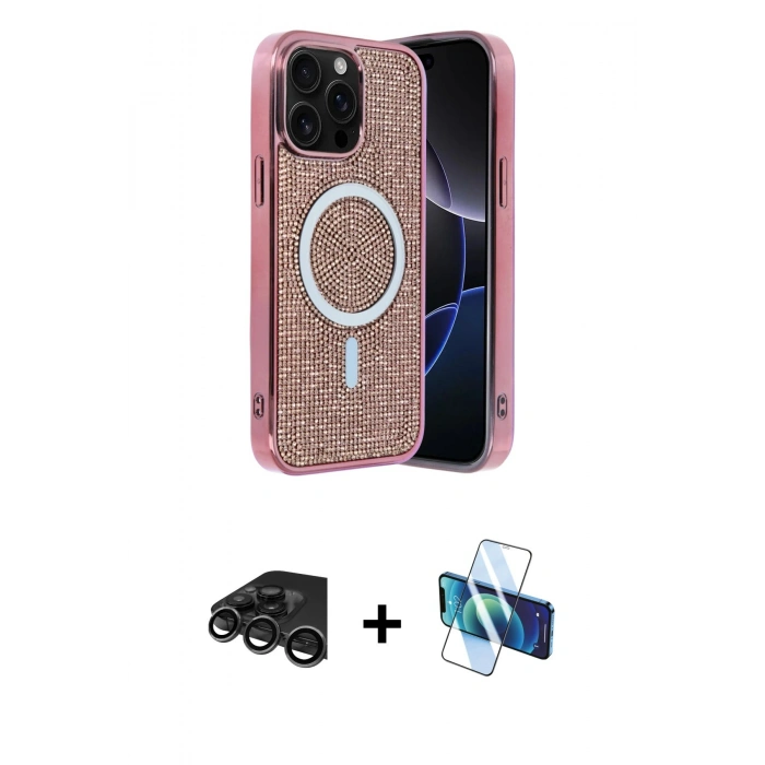 MARSİLYAN™- iPhone 15 Pro Max Kılıf Eksen Çizgi - Siyah 3D Antistatik Seramik Nano Ekran Koruyucu + Raze Metal Kamera Lens - TMGI