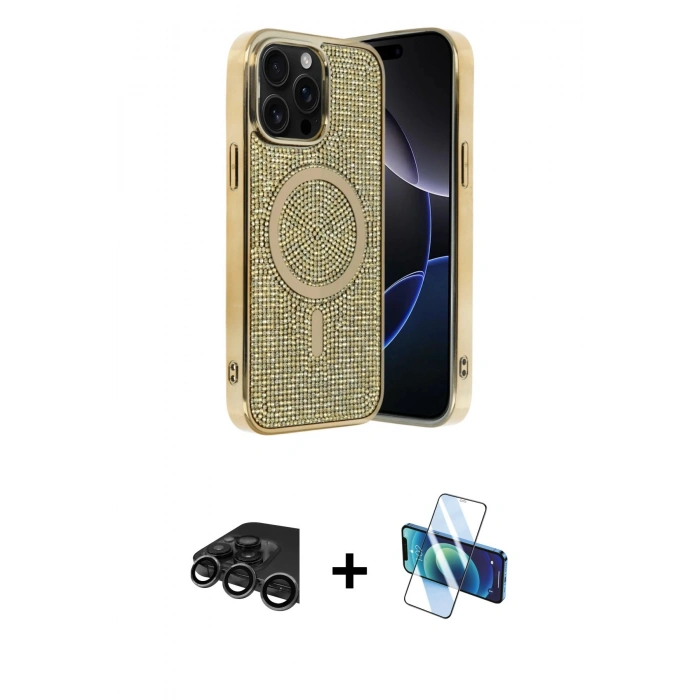 MARSİLYAN™- iPhone 15 Pro Max Kılıf Eksen Çizgi - Siyah 3D Antistatik Seramik Nano Ekran Koruyucu + Raze Metal Kamera Lens - TMGI