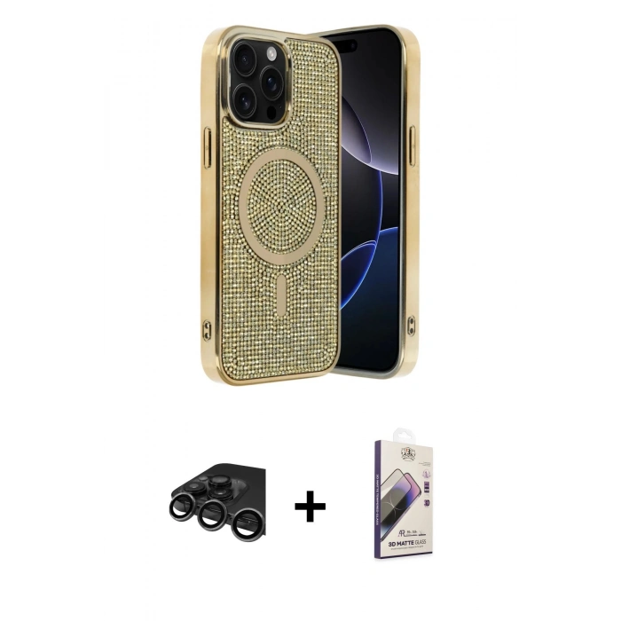 MARSİLYAN™- iPhone 15 Pro Max Kılıf Eksen Çizgi - Siyah Bilvis 3D Mat Cam Ekran Koruyucu + Raze Metal Kamera Lens - TMGI