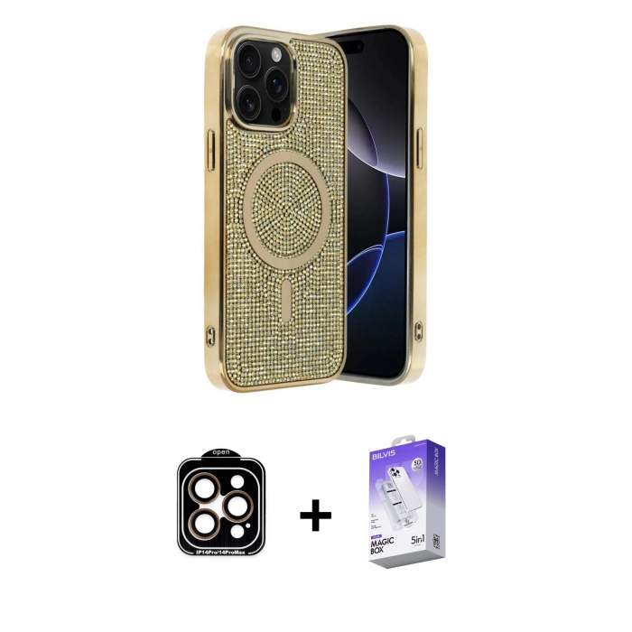 MARSİLYAN™- iPhone 15 Pro Max Kılıf Eksen Çizgi - Siyah Bilvis 5in1 3D Magic Cam Ekran Koruyucu + PVD Metal Kamera Lens - TU