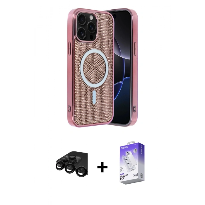 MARSİLYAN™- iPhone 15 Pro Max Kılıf Eksen Çizgi - Siyah Bilvis 5in1 3D Magic Cam Ekran Koruyucu + Raze Metal Kamera Lens - SH