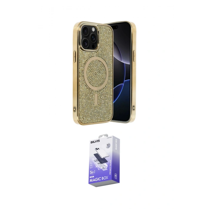 MARSİLYAN™- iPhone 15 Pro Max Kılıf Eksen Çizgi - Siyah Bilvis 5in1 5D Magic Hayalet Cam Ekran Koruyucu