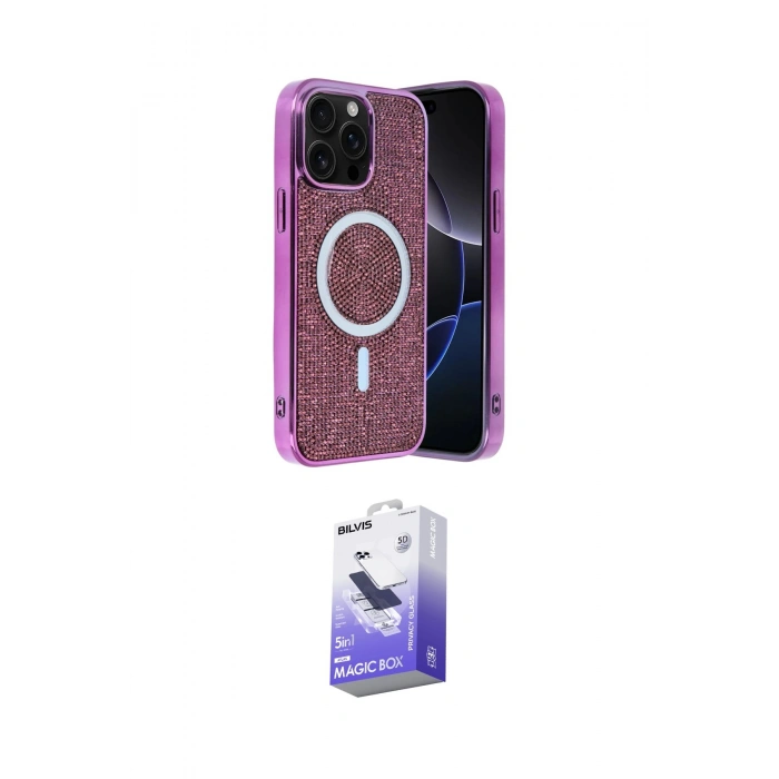 MARSİLYAN™- iPhone 15 Pro Max Kılıf Eksen Çizgi - Siyah Bilvis 5in1 5D Magic Hayalet Cam Ekran Koruyucu
