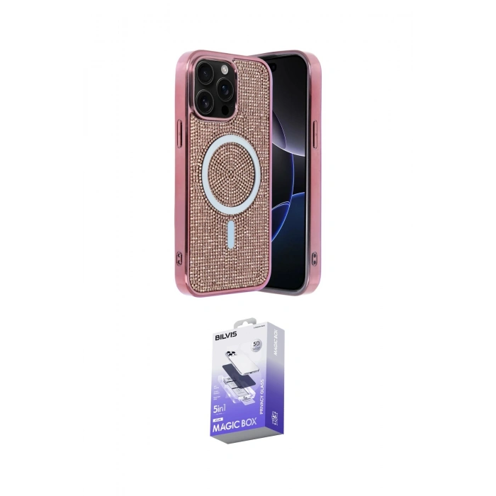 MARSİLYAN™- iPhone 15 Pro Max Kılıf Eksen Çizgi - Siyah Bilvis 5in1 5D Magic Hayalet Cam Ekran Koruyucu