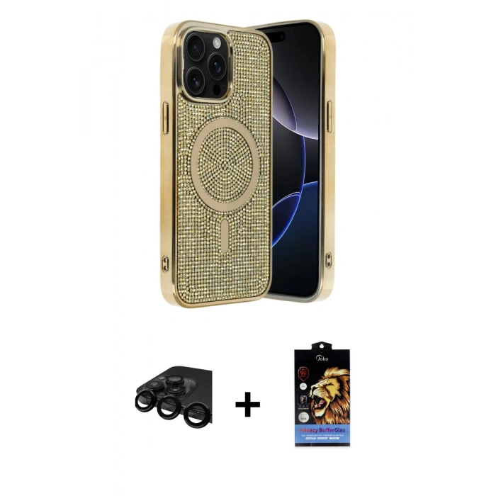 MARSİLYAN™- iPhone 15 Pro Max Kılıf Eksen Çizgi - Siyah Buffer Hayalet Cam Ekran Koruyucu + Raze Metal Kamera Lens - SH