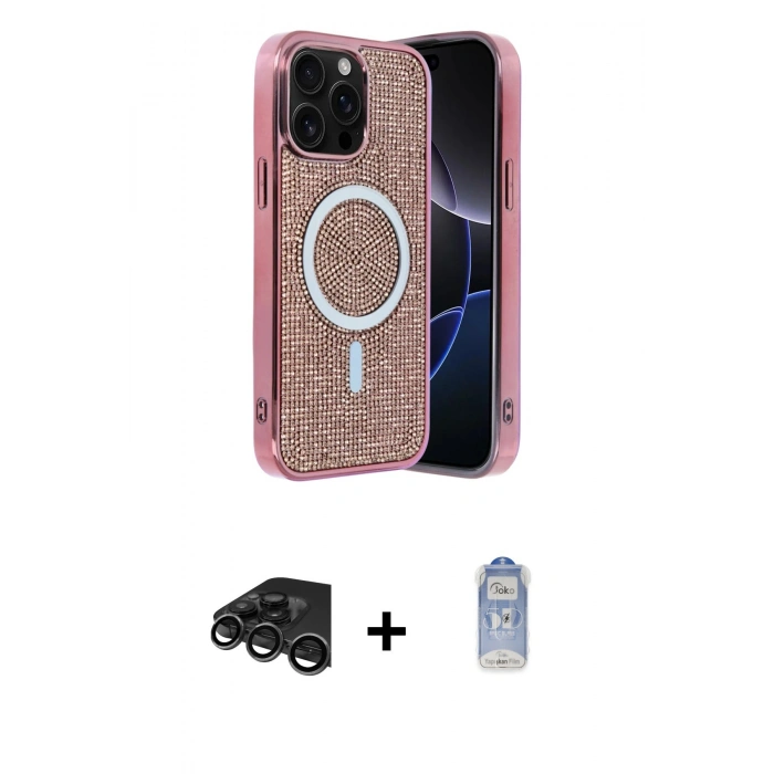 MARSİLYAN™- iPhone 15 Pro Max Kılıf Eksen Çizgi - Siyah Joko Magic 5D Cam + Raze Metal Kamera Lens - TMGI