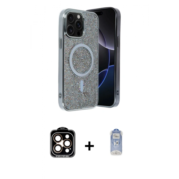 MARSİLYAN™- iPhone 15 Pro Max Kılıf Eksen Çizgi - Siyah Joko Magic 5D Cam + PVD Metal Kamera Lens - TU