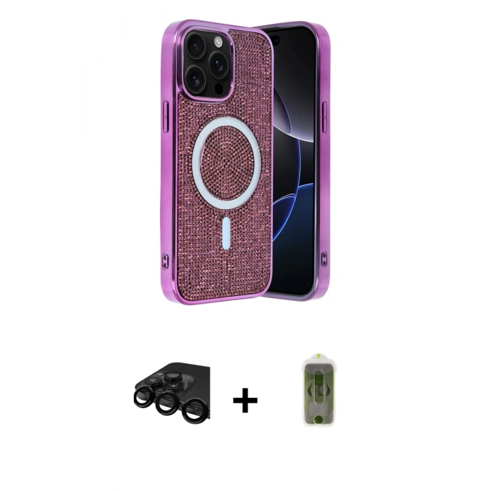 MARSİLYAN™- iPhone 15 Pro Max Kılıf Eksen Çizgi - Siyah Joko Magic 5D Hayalet Cam + Raze Metal Kamera Lens - SH