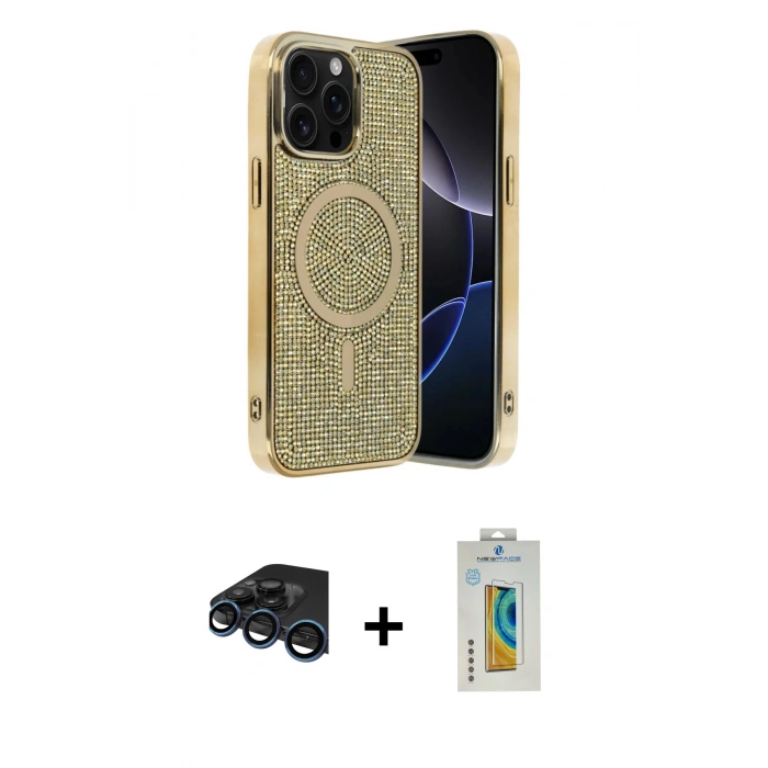 MARSİLYAN™- iPhone 15 Pro Max Kılıf Eksen Çizgi - Siyah Polymer Nano Ekran Koruyucu + Raze Metal Kamera Lens - LT